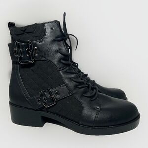 Rocket Dog Black Size 9 Combat Moto Style Boot Side Zip Lace Up Faux Buckle NWOB